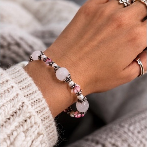 Vintage Artisan Rose Quartz Sterling Silver Beaded Bracelet Pink Crystal - Picture 2 of 12
